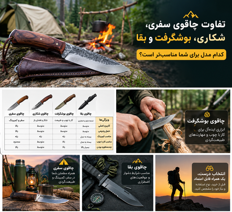 تفاوت چاقوی سفری، شکاری، بوشکرفت و چاقوی بقا؛ کدام برای شما مناسبتر است؟