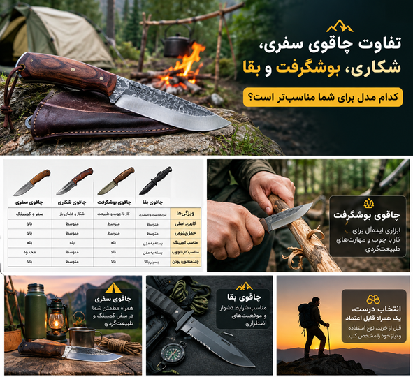 تفاوت چاقوی سفری، شکاری، بوشکرفت و چاقوی بقا؛ کدام برای شما مناسبتر است؟